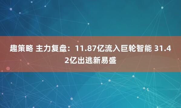 趣策略 主力复盘：11.87亿流入巨轮智能 31.42亿出逃新易盛